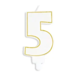 Bougie chiffre 5 blanche avec liseré doré