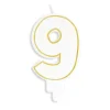 Bougie chiffre 9 blanche avec liseré doré