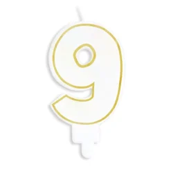 Bougie chiffre 9 blanche avec liseré doré