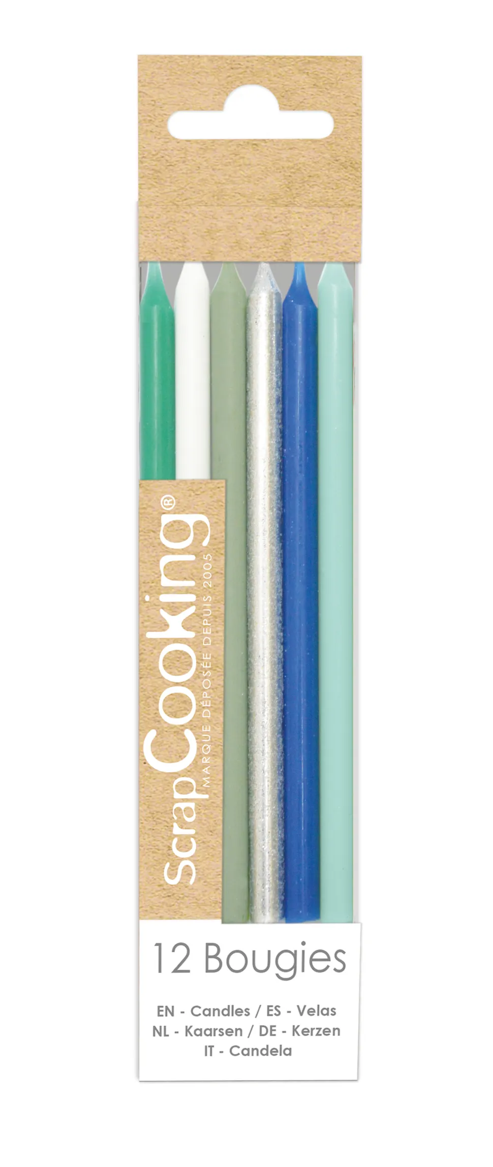 12 bougies longues bleu et argent