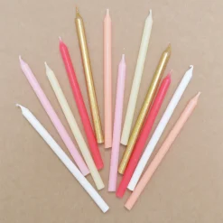 12 bougies longues rose et or