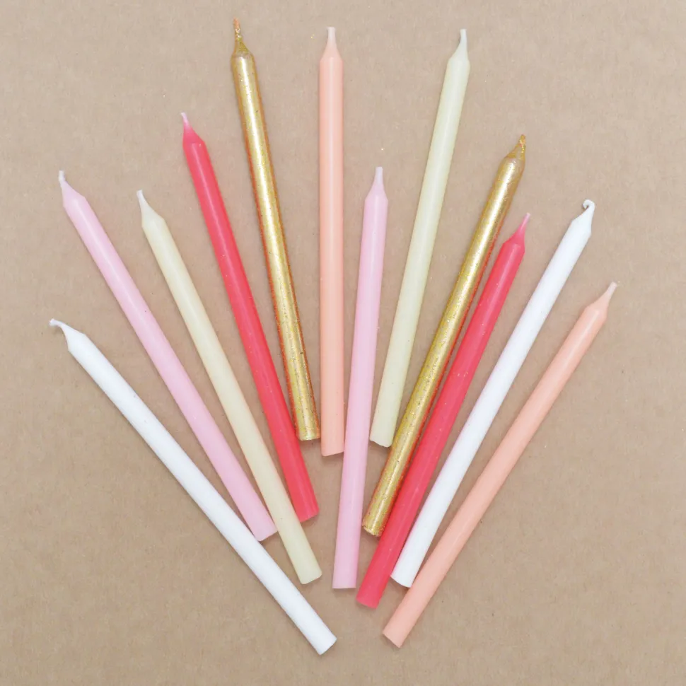 12 bougies longues rose et or