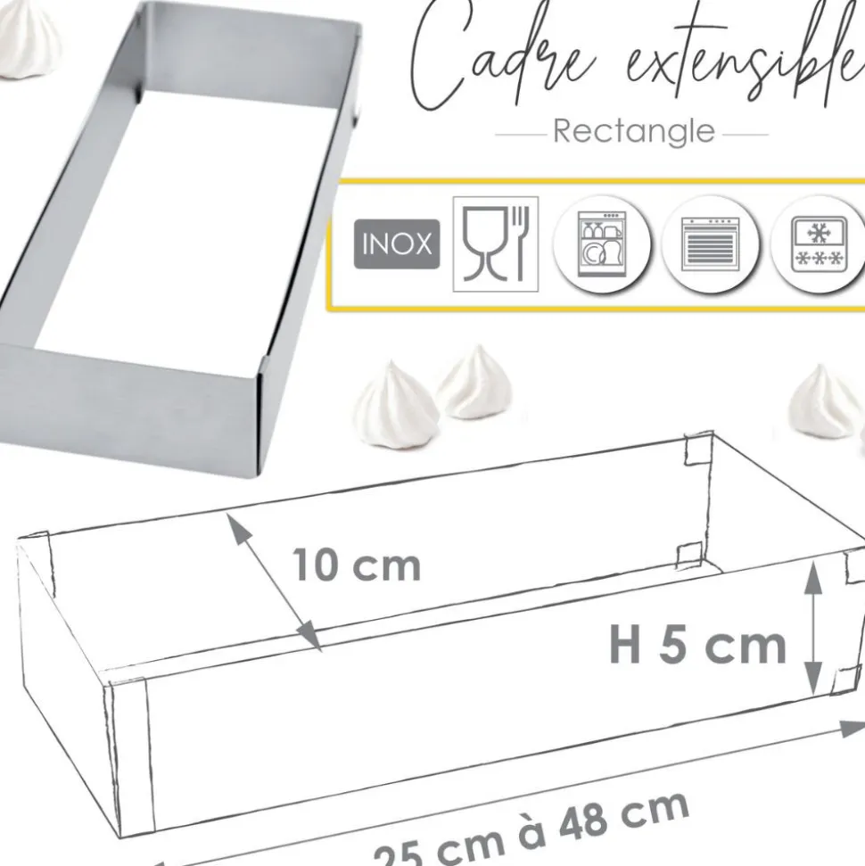 Cadre pâtissier rectangle extensible inox
