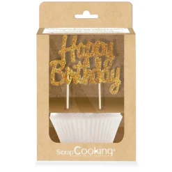 24 Caissettes & 12 cake toppers d'anniversaire Happy birthday