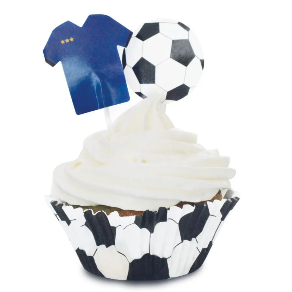 24 caissettes + 24 cake toppers Football