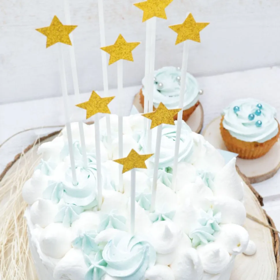 10 cake toppers étoiles dorées 20 cm