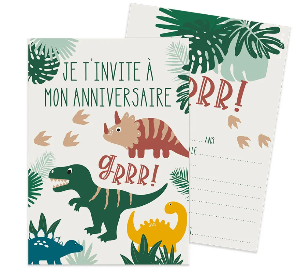 8 cartes d'invitation Dinosaure