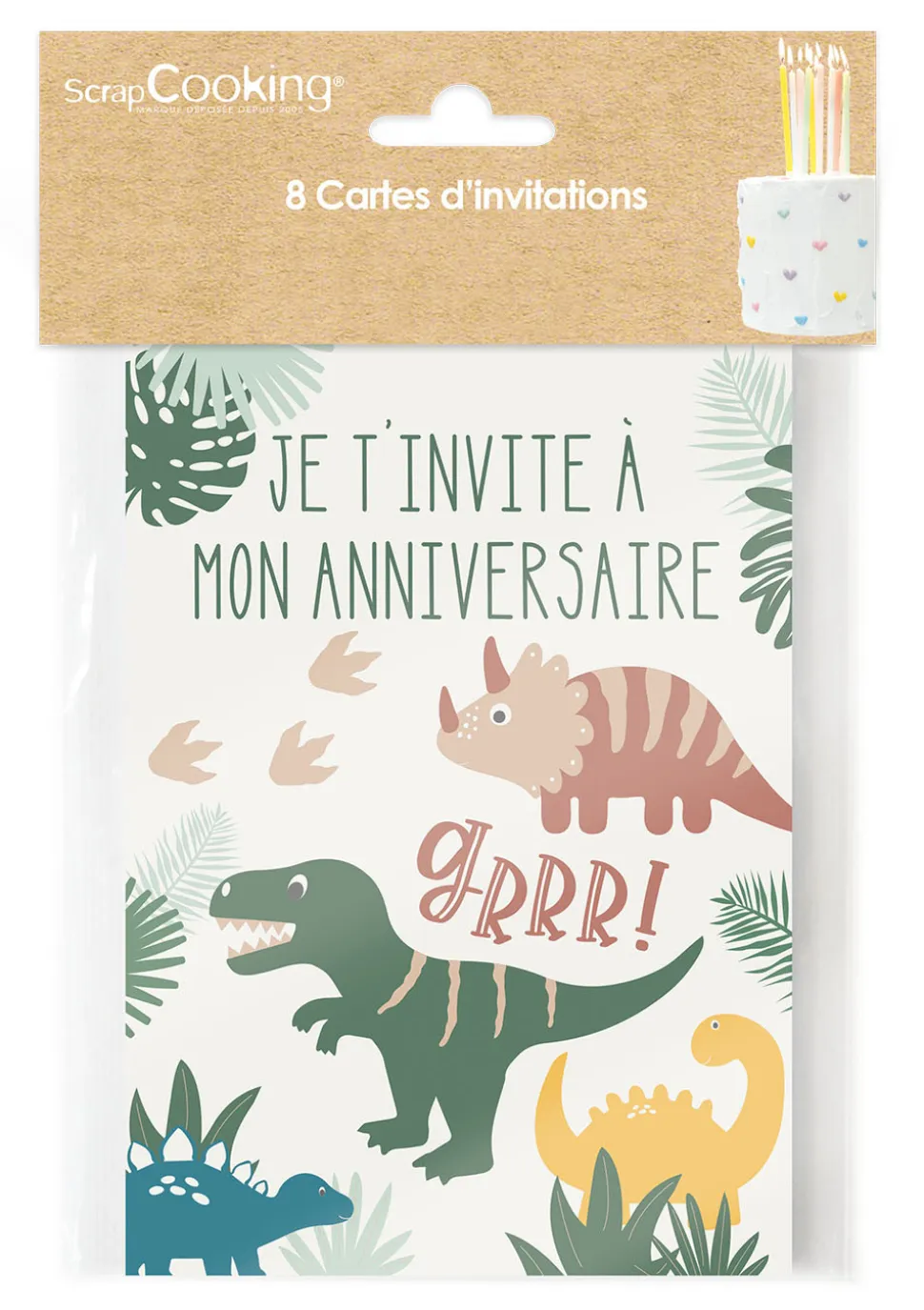 8 cartes d'invitation Dinosaure