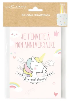 8 cartes d'invitation Licorne