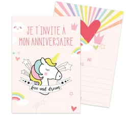 8 cartes d'invitation Licorne