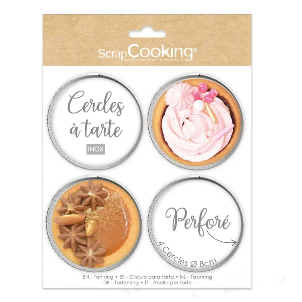 4 cercles à tartelettes perforés ronds 8 cm