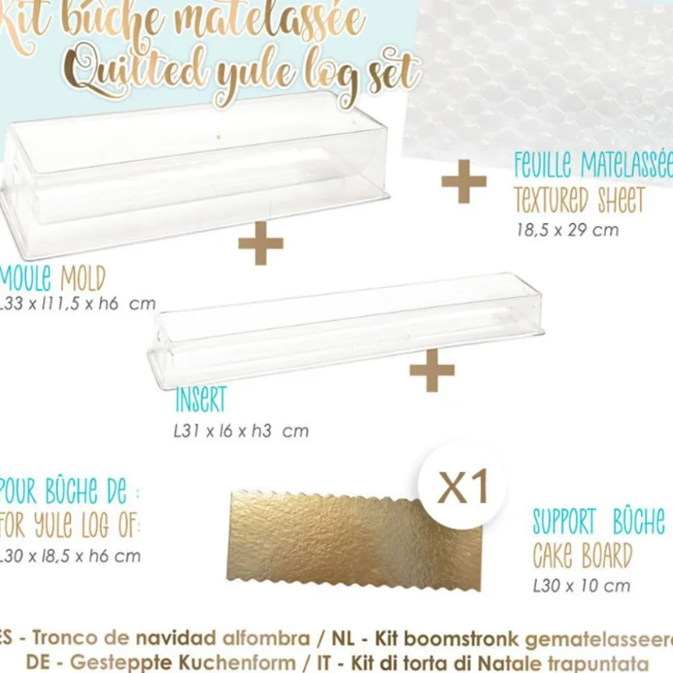 Coffret Bûche de Noël Matelassée - Moule, insert, tapis, support & recette