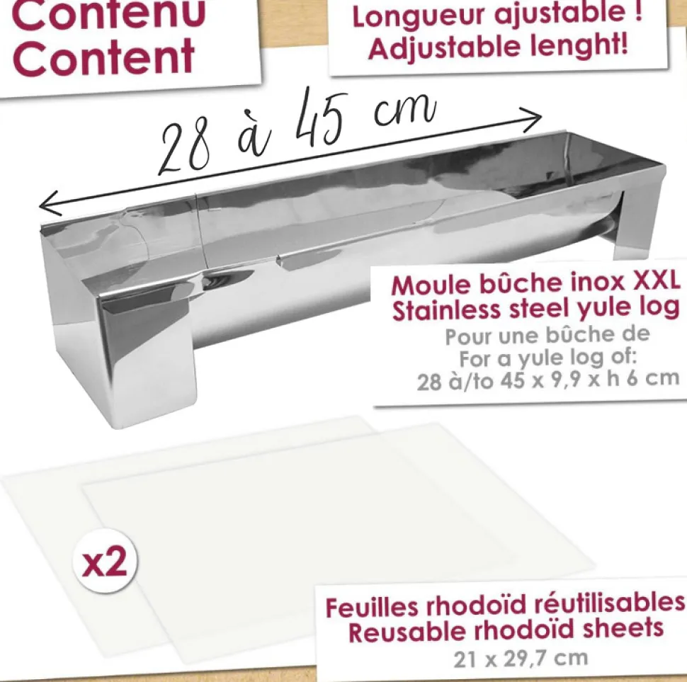 Coffret Bûche de Noël XXL - Moule Inox & feuilles rhodoïd