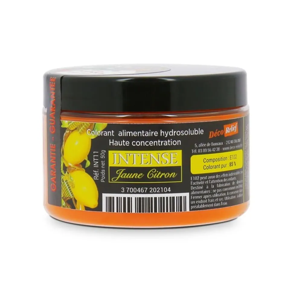 Colorant alimentaire hydrosoluble intense jaune citron en poudre - 50 g
