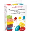 3 colorants en poudre jaune, rouge, bleu
