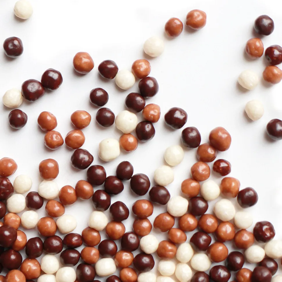 Décors mini perles chocolat noir, lait, blanc 50g