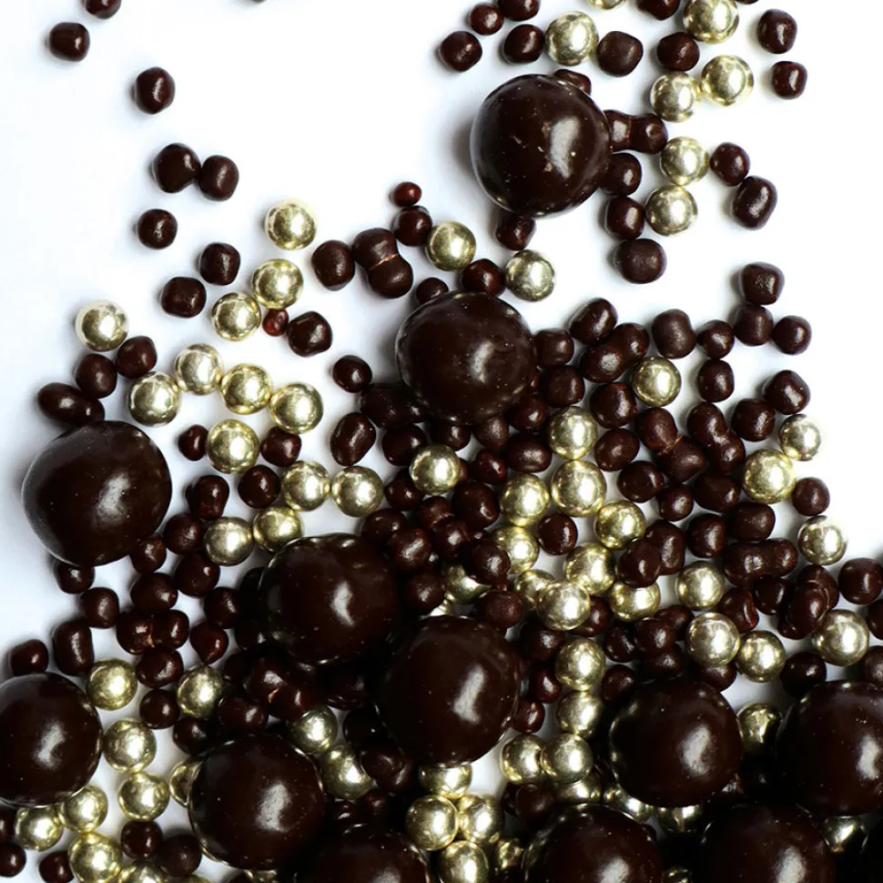 Décors perles chocolat noir et doré 50g