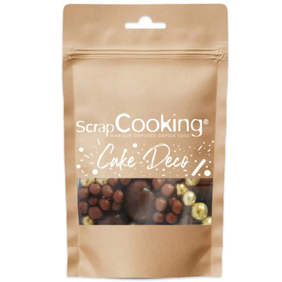 Décors perles chocolat noir et doré 50g