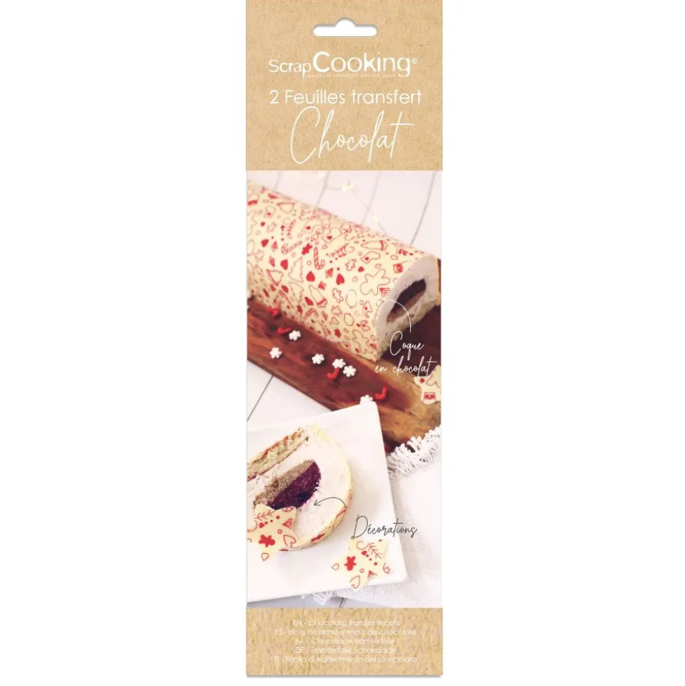 2 feuilles transfert pour bûche - Motif Noël