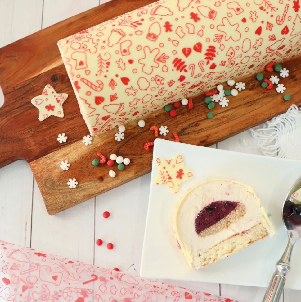 2 feuilles transfert pour bûche - Motif Noël