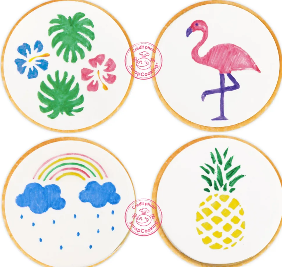 4 feutres alimentaires jaune, vert, rose, bleu