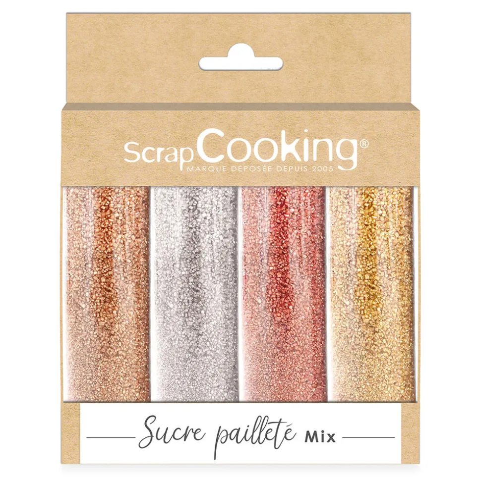 Lot de 4 sucres pailletés or, or rose, argent, rubis 76g