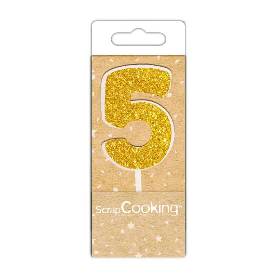 Mini bougie dorée chiffre 5