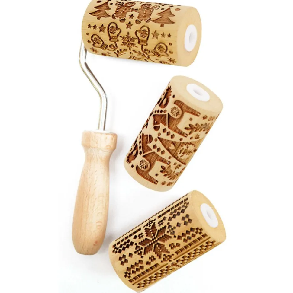 3 mini rouleaux pâtissiers à empreintes interchangeables Noël