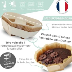 2 moules airfryer ronds en bois Ø 18 cm + caissettes de cuisson sulfurisées