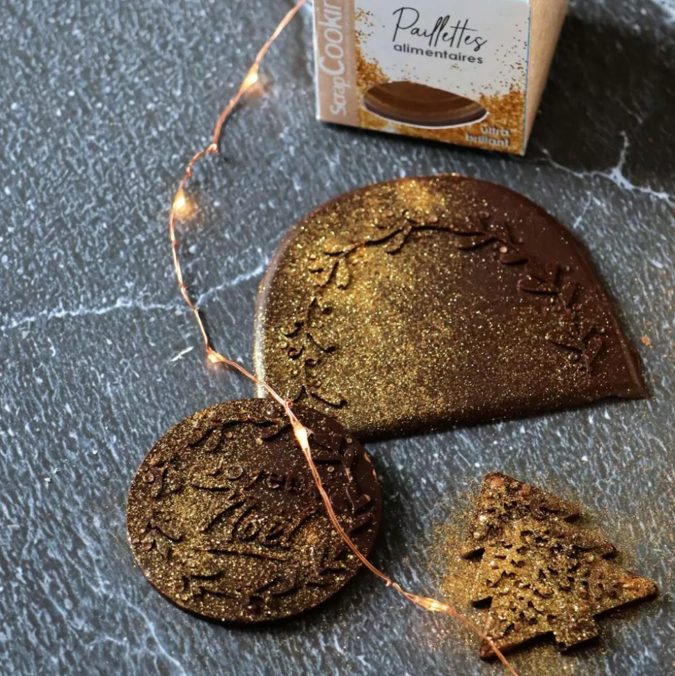 Paillettes alimentaires dorées en poudre
