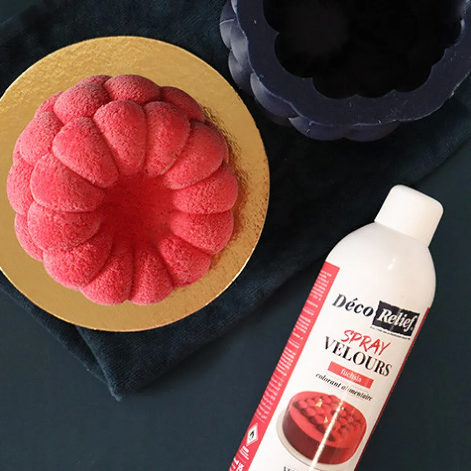 Spray velours alimentaire en bombe fuchsia effet velours pour pâtisserie - 400 ml