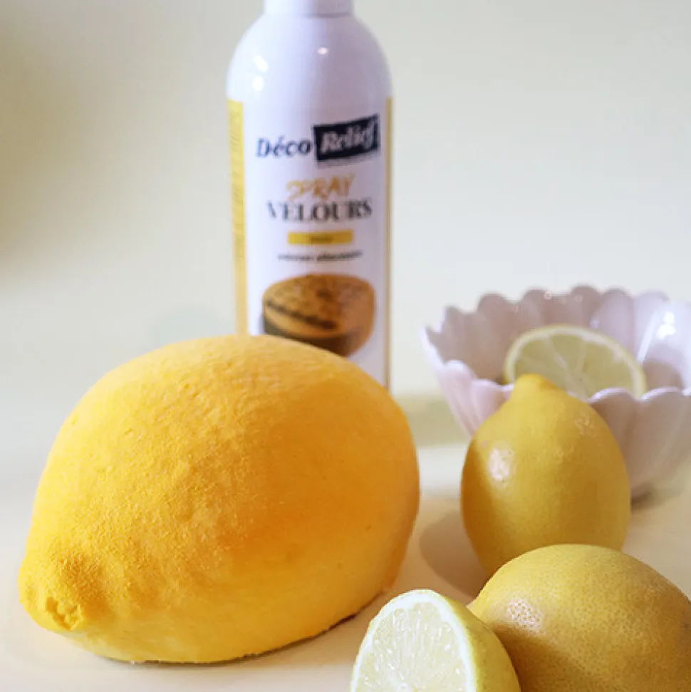 Spray velours alimentaire en bombe jaune effet velours pour pâtisserie - 400 ml
