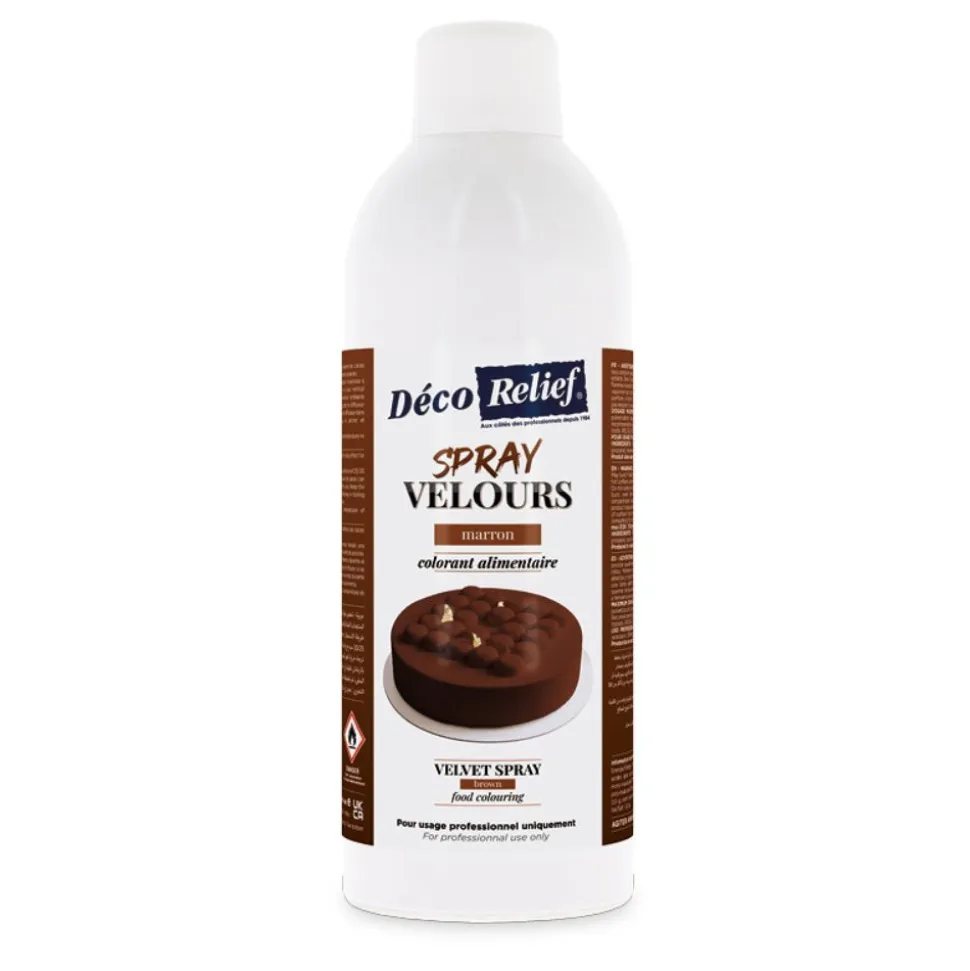 Spray velours alimentaire en bombe marron effet velours pour pâtisserie - 400 ml