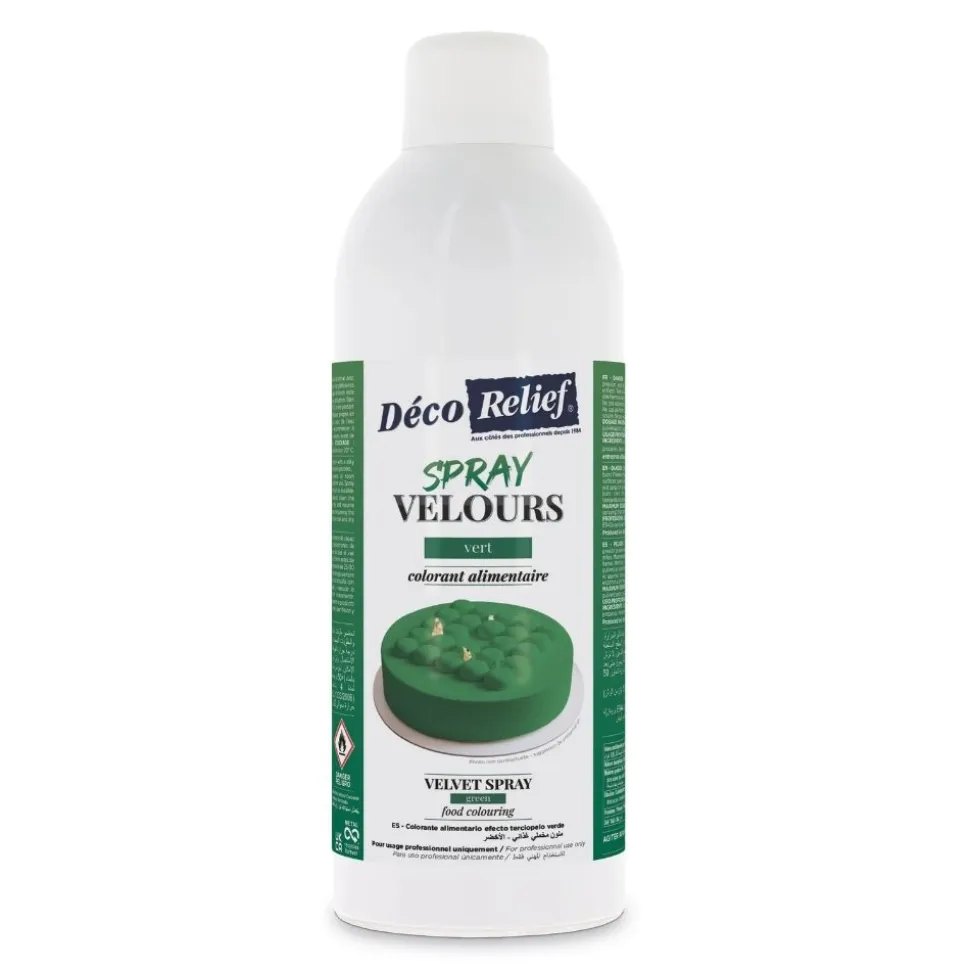 Spray velours alimentaire en bombe vert effet velours pour pâtisserie - 400 ml