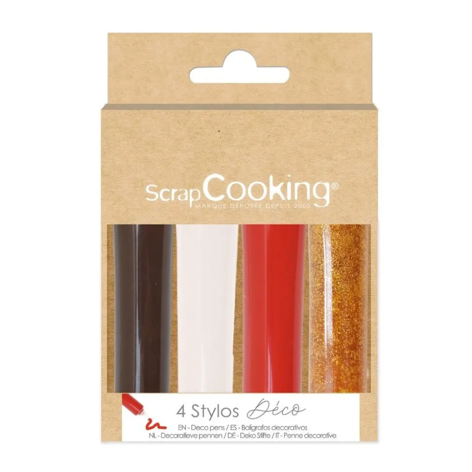 4 stylos déco blanc, rouge, marron & doré