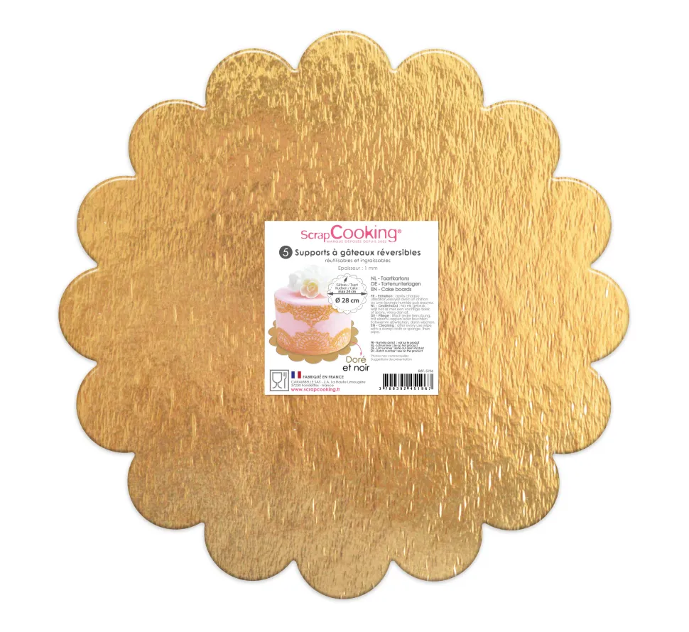 5 supports gâteaux or/noir cannelés 24cm